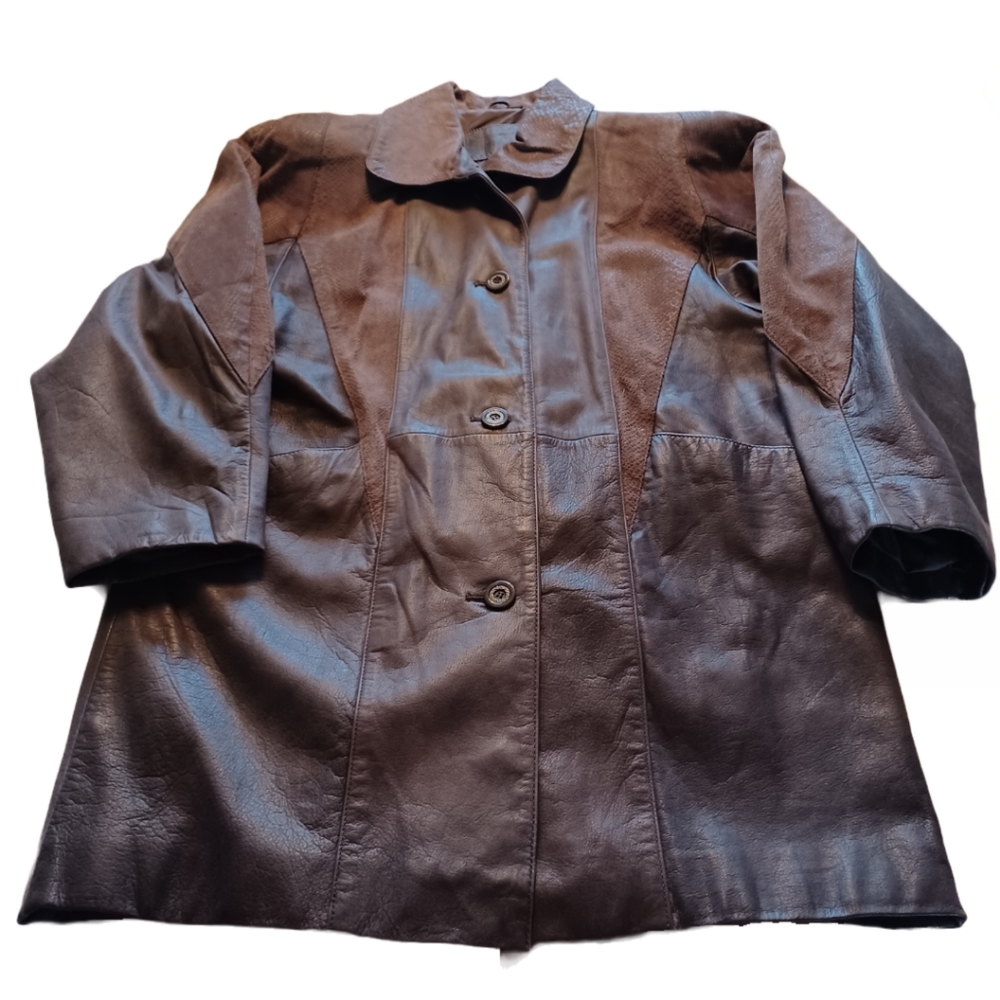 JACQUELINE FERRAR VINRAGE LEATHER PATCHWORK COAT SIZE M